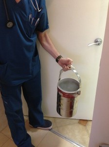 dr. F is preparing for the traditional throwing of the dry ice.  I'm still trying to get my strength up to get out of bed.  But rally pertty quickly;